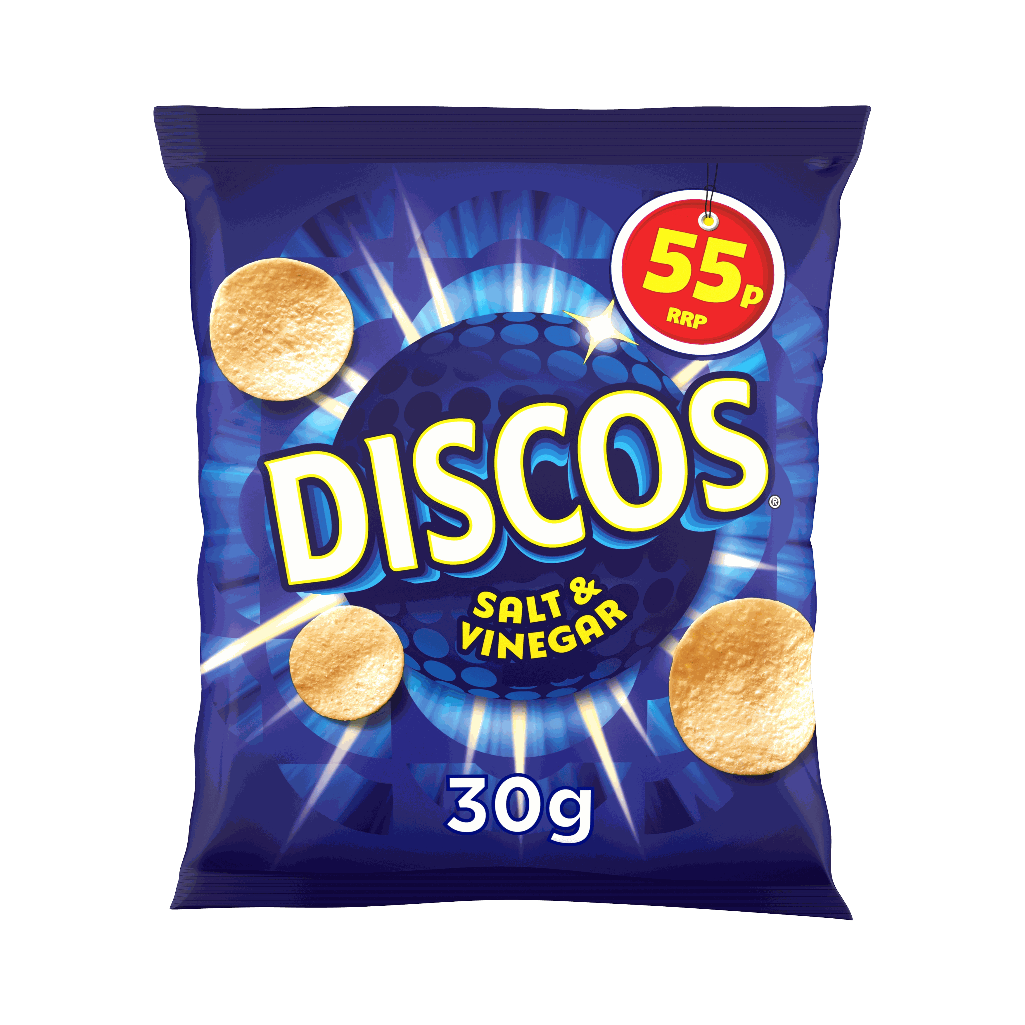 Discos Salt & Vinegar Crisps 30g, 55p PMP