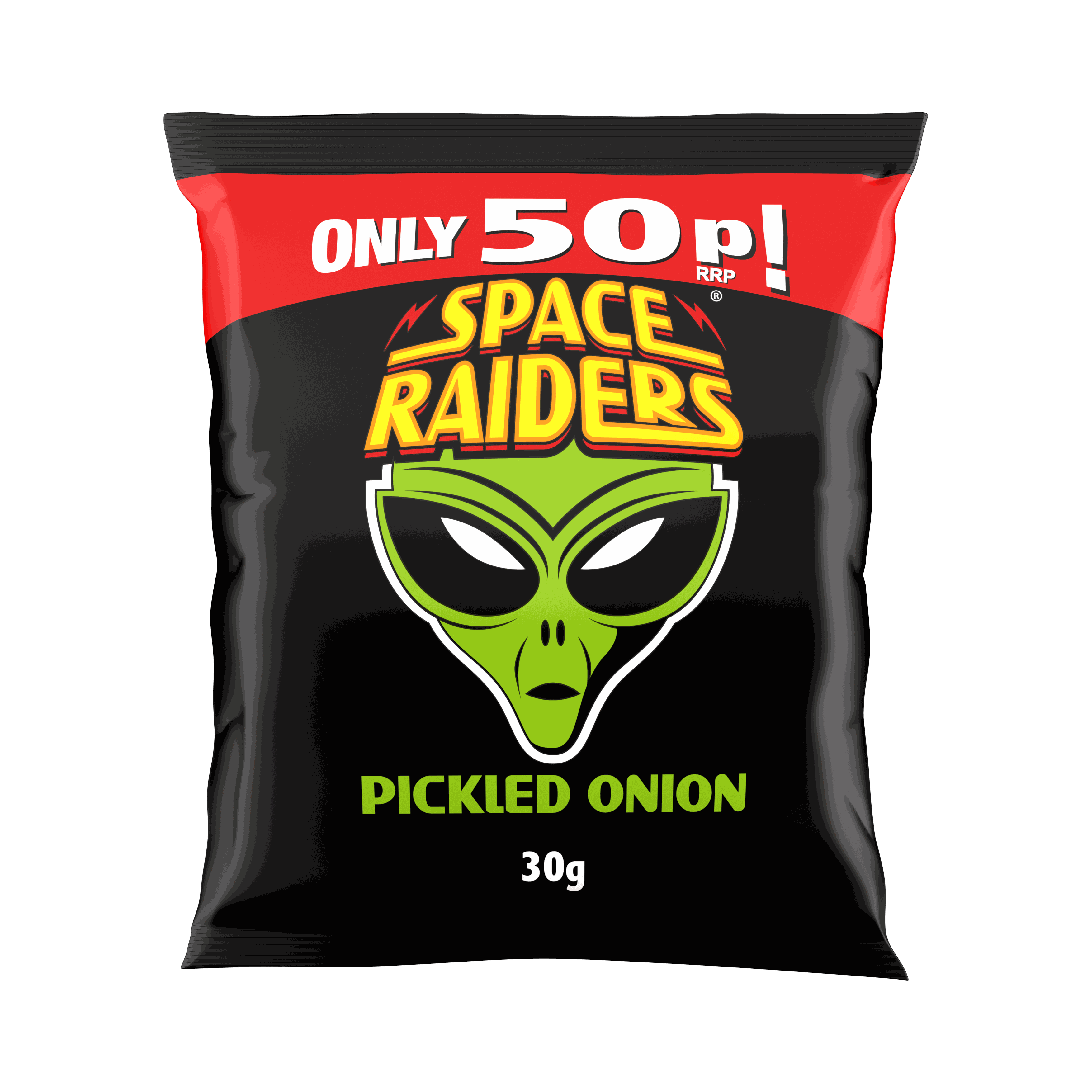 Space Raiders Pickled Onion Crisps 30g, 50p PMP