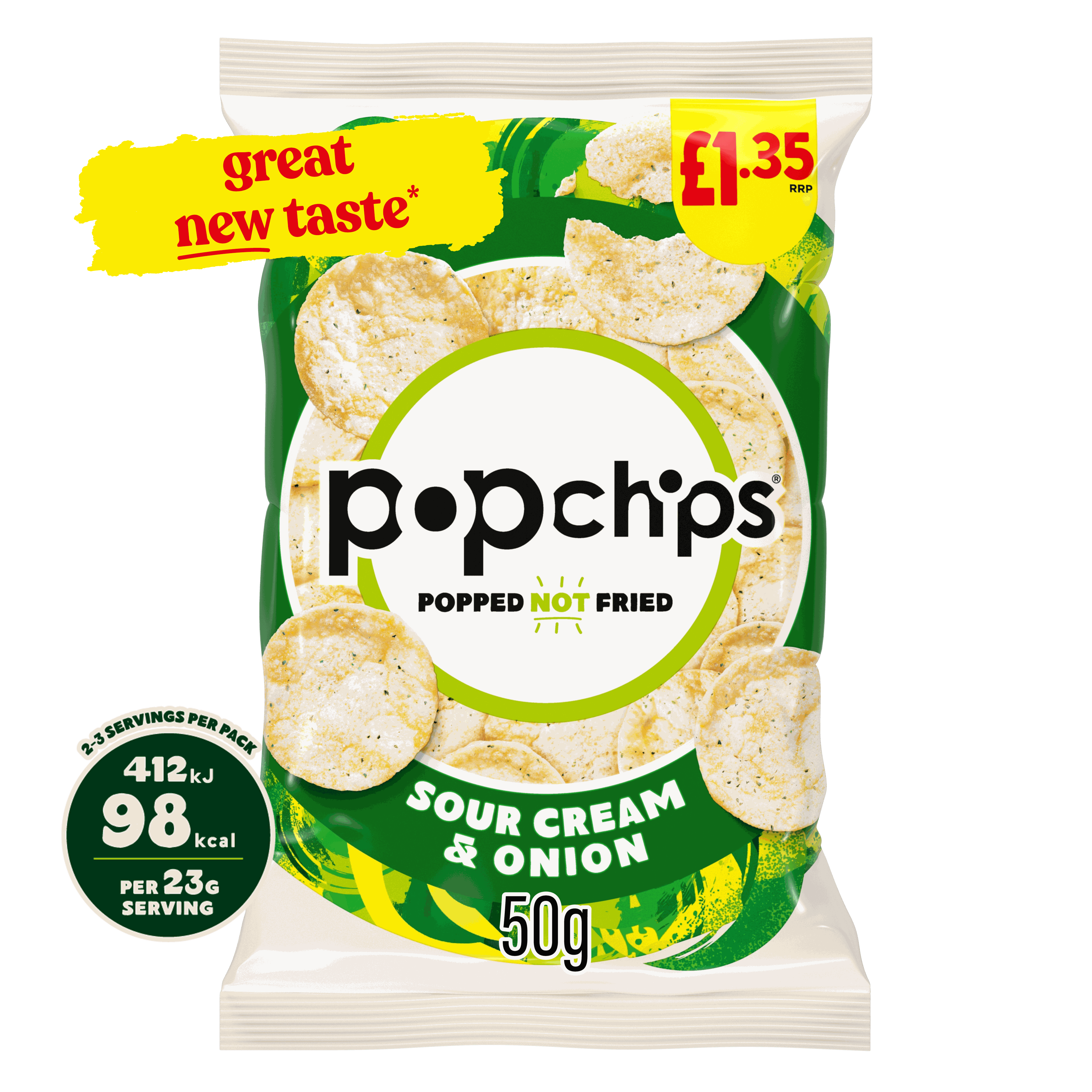 popchips Sour Cream & Onion Crisps 50g, £1.35 PMP