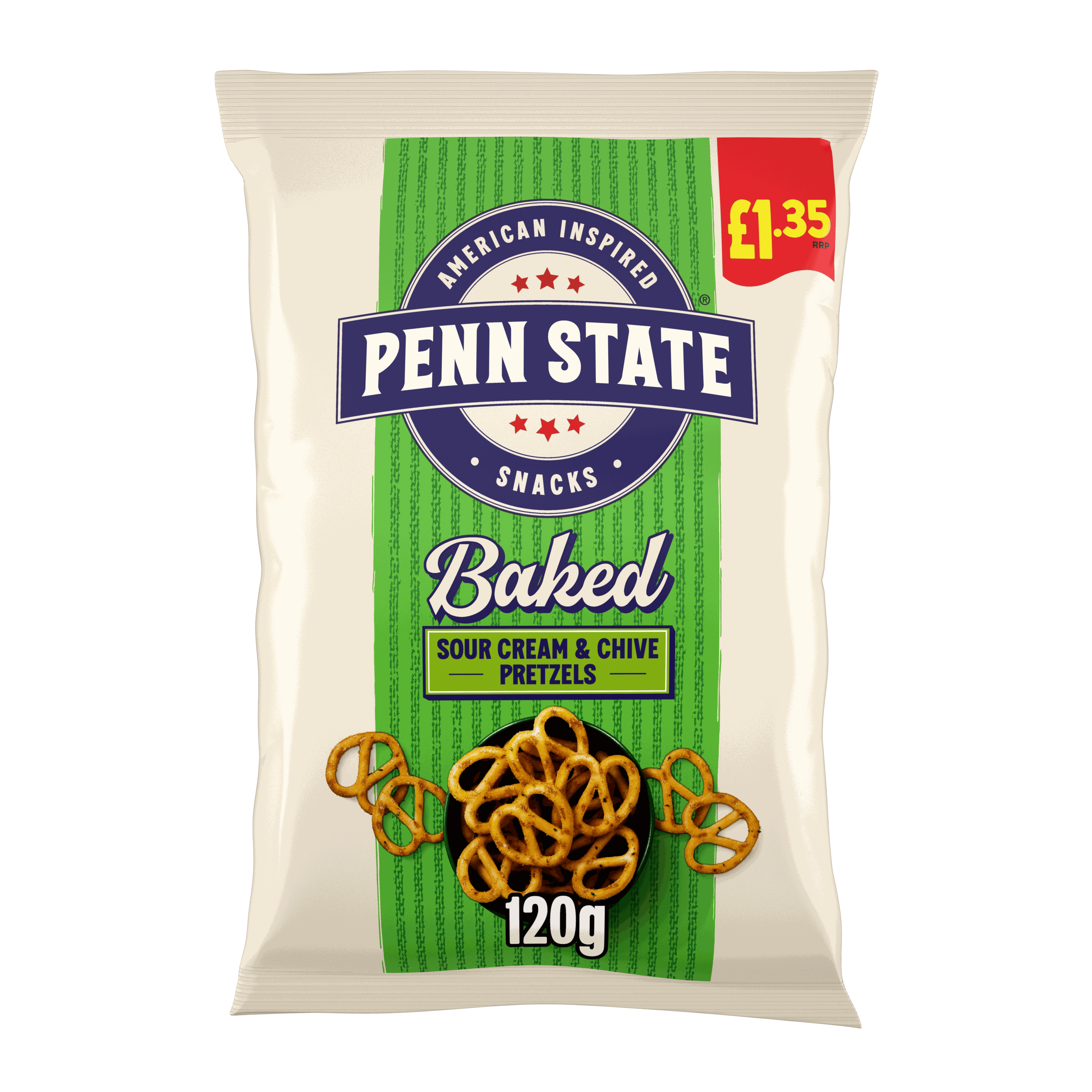 Penn State Sour Cream & Chive Pretzels 120g, £1.35 PMP