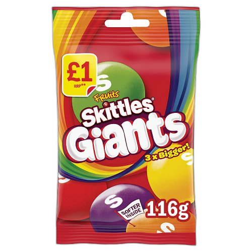 Skittles Giants Fruit Sweets £1 PMP Bag 116g (1x12 Bags)