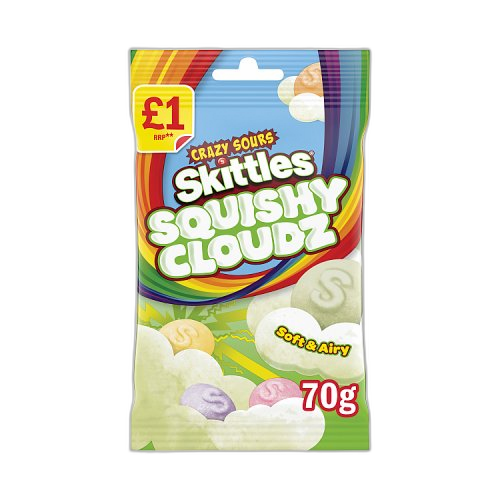 Skittles Squishy Cloudz Crazy Sour Sweets £1 PMP Treat Bag 70g (1x14 Bags)