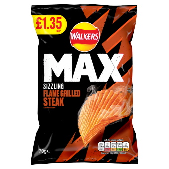 Walkers Max Flame Grilled Steak 70g PMP £1.35