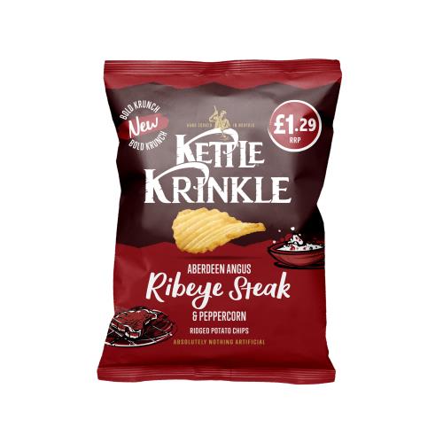 KETTLE Krinkle Aberdeen Angus Ribeye Steak & Peppercorn 80g PMP £1.29 (HFSS Compliant)
